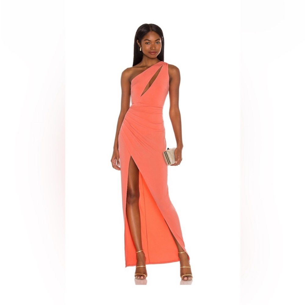 Michael Costello One-Shoulder Coral Gown